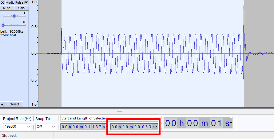 The audio tone used by the Seven Generator is 33 ms long.