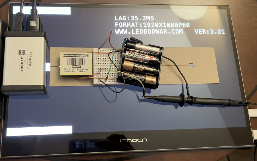 Comparison of input lag measurements between the Leo Bodnar tester and a photodiode circuit.