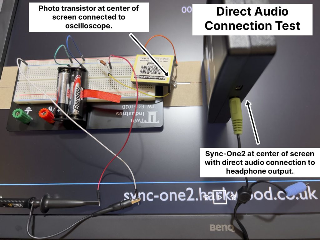 Photo of direct audio connection test setup